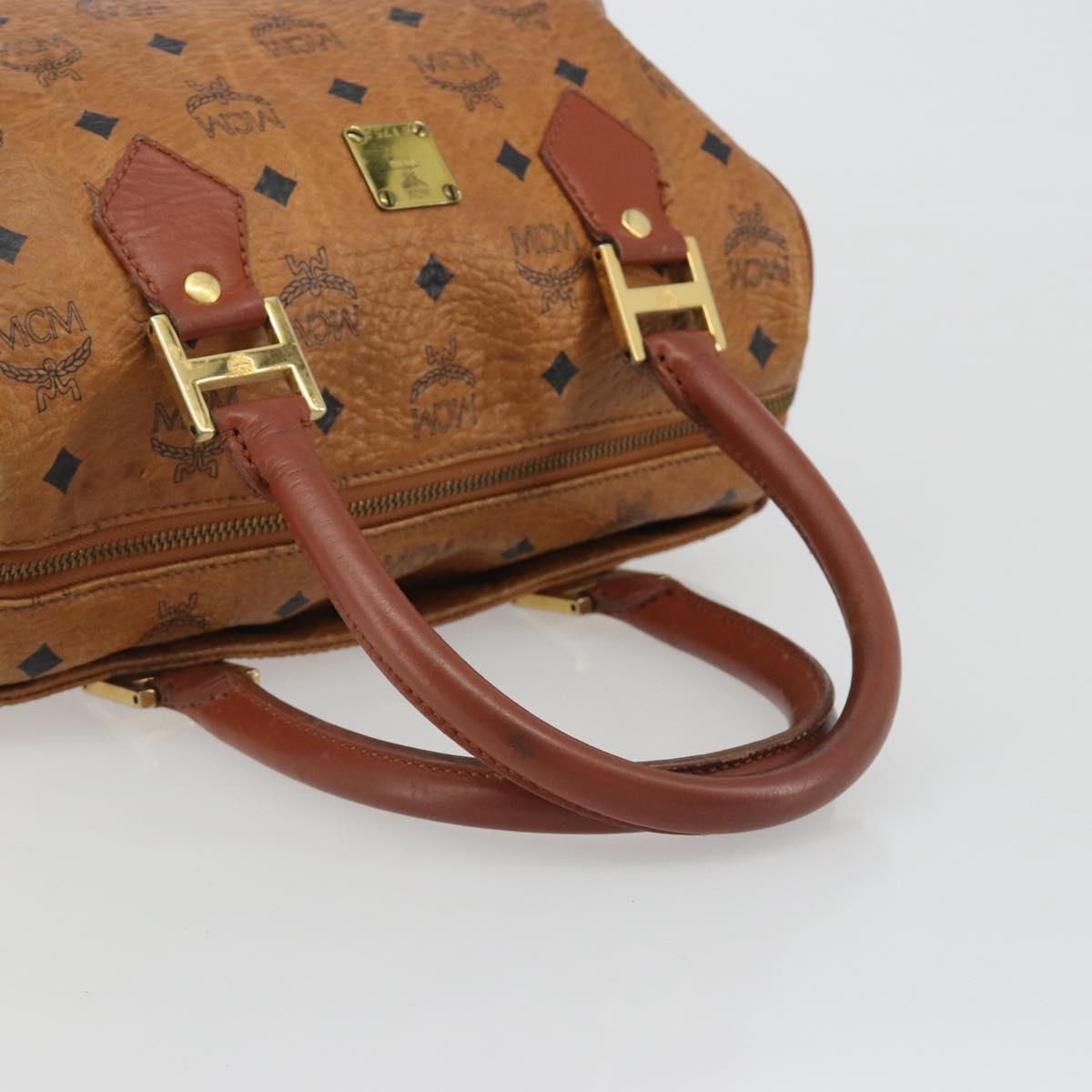 MCM Vicetos Hand Bag PVC Leather Brown Gold Auth BA13884