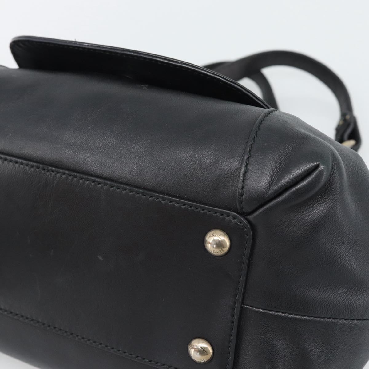 Salvatore Ferragamo Vara Ribbon Chain Hand Bag Leather Black Auth BA13892A