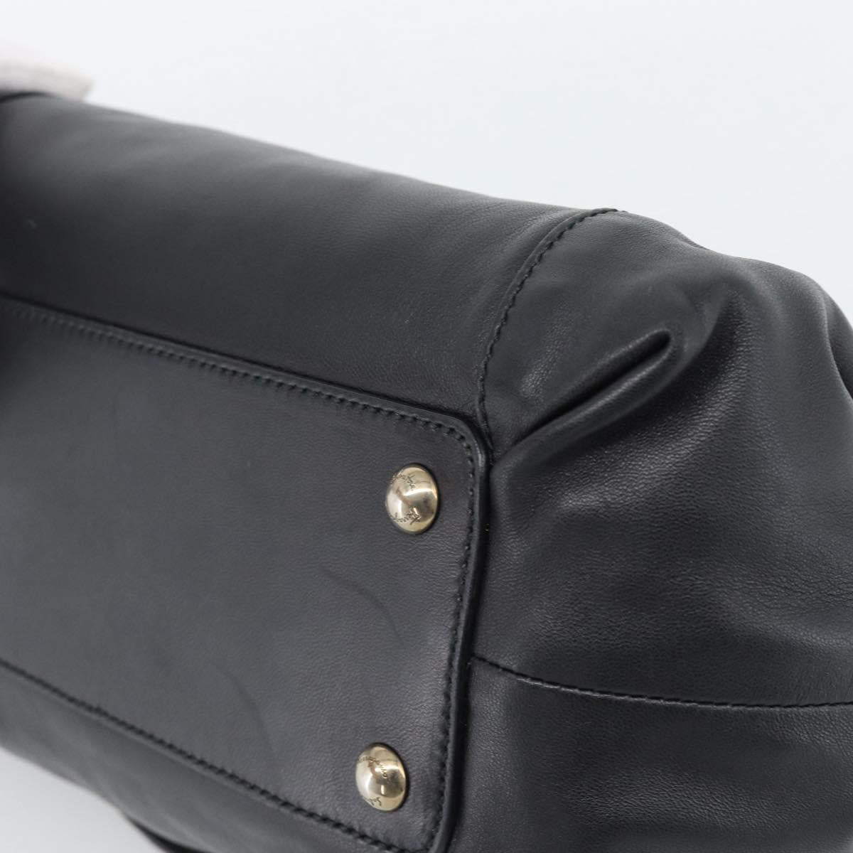 Salvatore Ferragamo Vara Ribbon Chain Hand Bag Leather Black Auth BA13892A