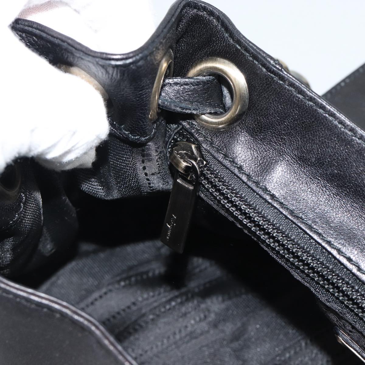 Salvatore Ferragamo Vara Ribbon Chain Hand Bag Leather Black Auth BA13892A