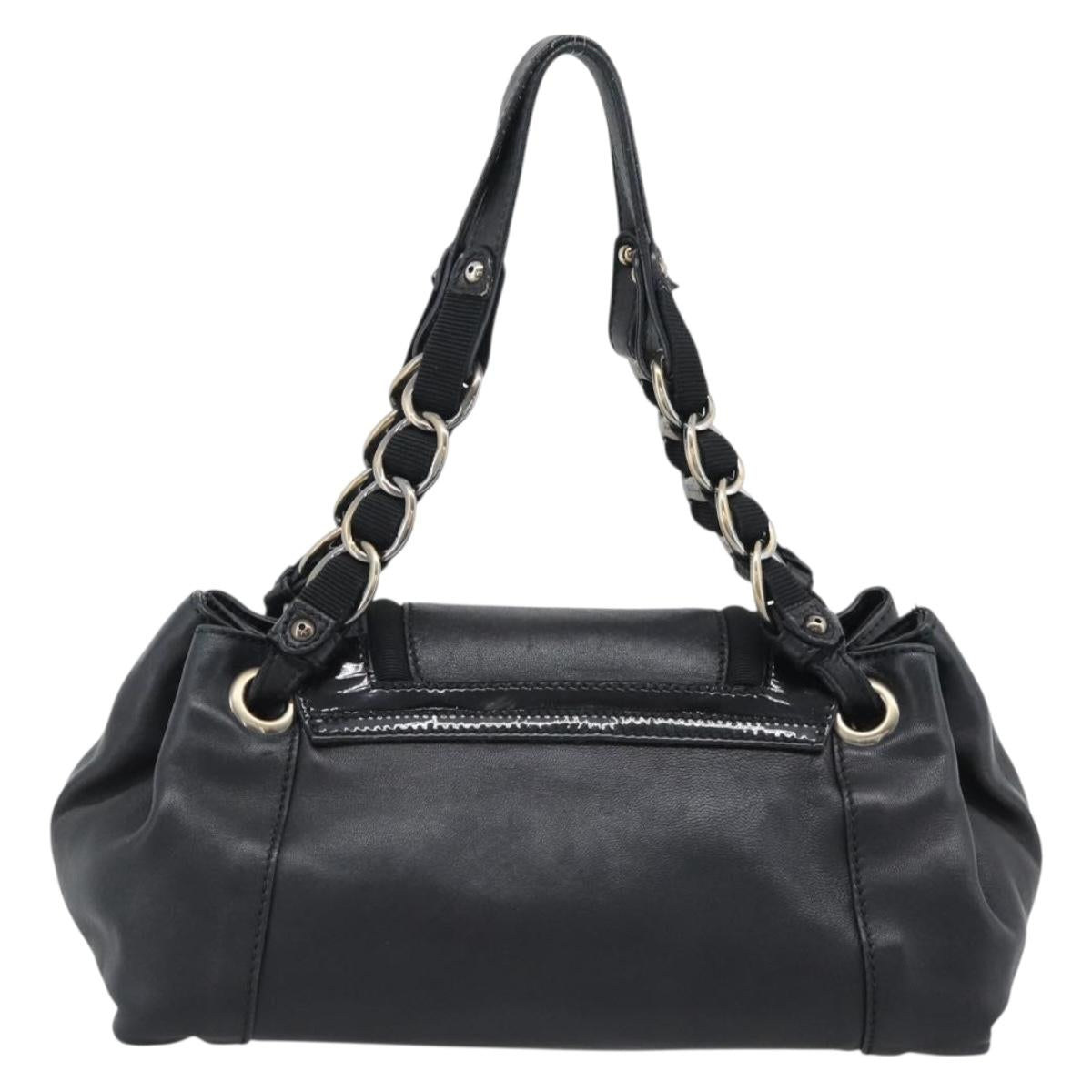 Salvatore Ferragamo Vara Ribbon Chain Hand Bag Leather Black Auth BA13892A