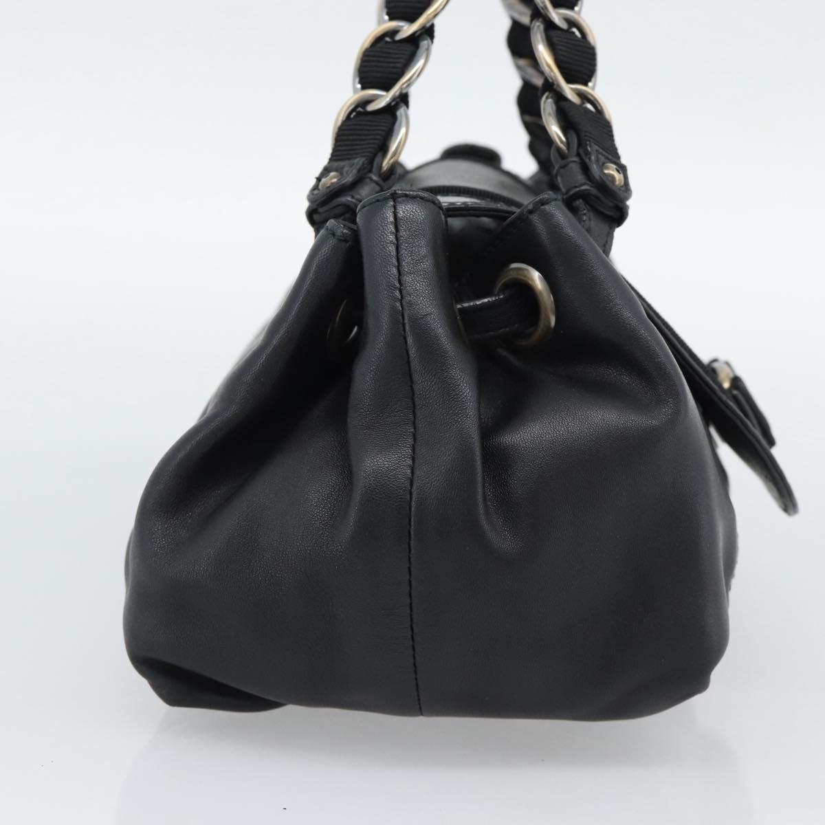Salvatore Ferragamo Vara Ribbon Chain Hand Bag Leather Black Auth BA13892A