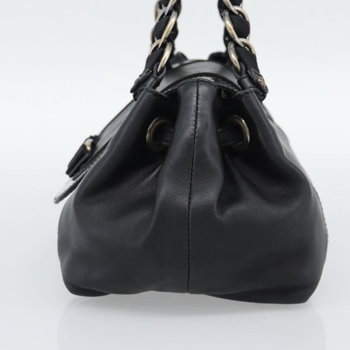 Salvatore Ferragamo Vara Ribbon Chain Hand Bag Leather Black Auth BA13892A