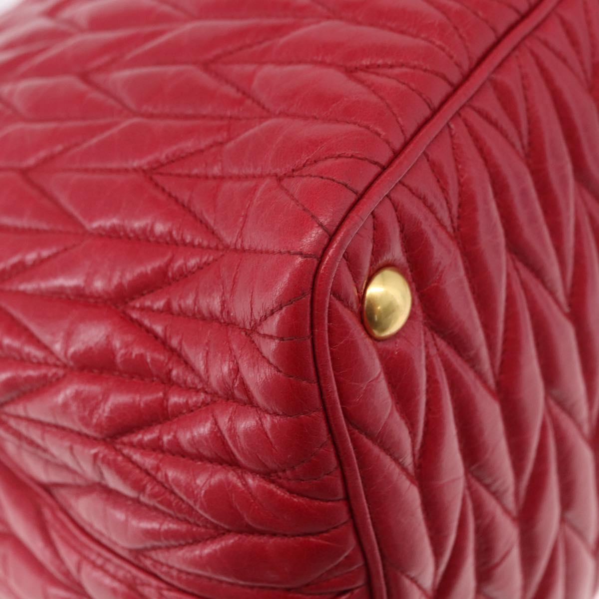Miu Miu Matelasse Hand Bag Leather 2way Red Gold Auth BA13893V