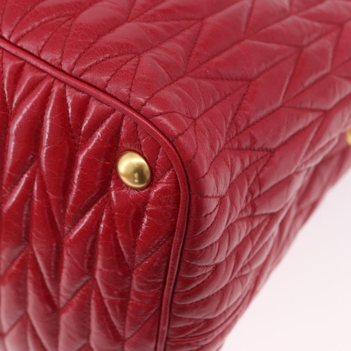 Miu Miu Matelasse Hand Bag Leather 2way Red Gold Auth BA13893V