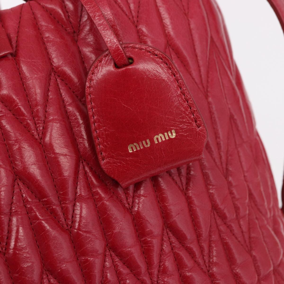 Miu Miu Matelasse Hand Bag Leather 2way Red Gold Auth BA13893V