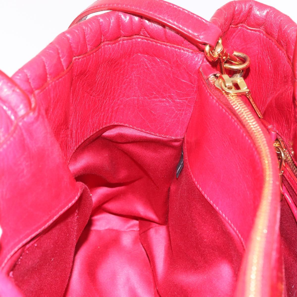 Miu Miu Matelasse Hand Bag Leather 2way Red Gold Auth BA13893V