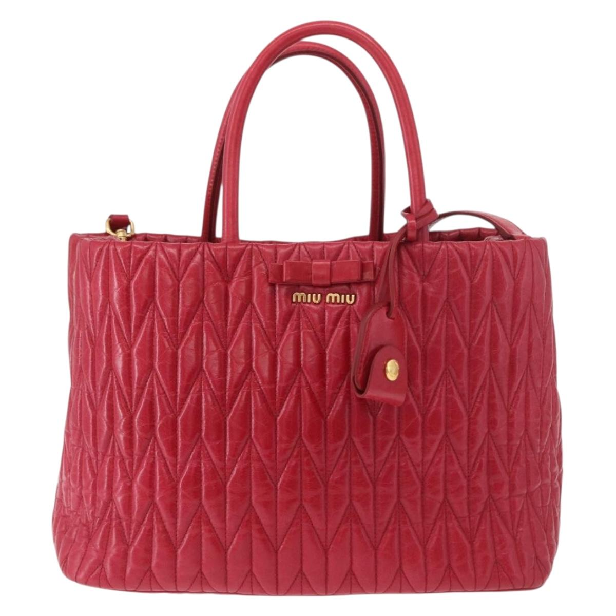 Miu Miu Matelasse Hand Bag Leather 2way Red Gold Auth BA13893V