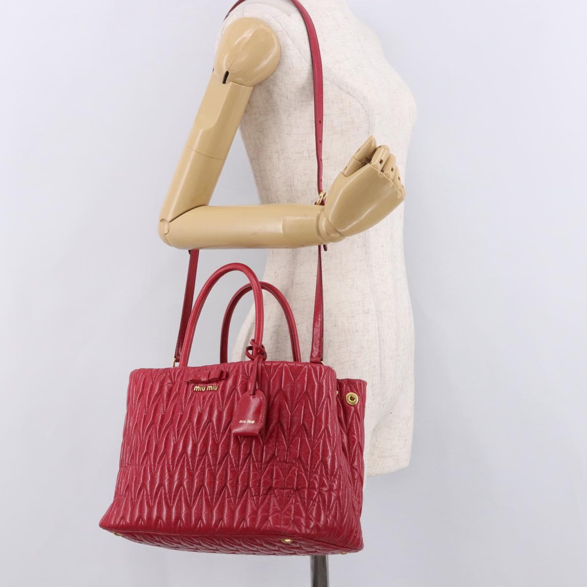 Miu Miu Matelasse Hand Bag Leather 2way Red Gold Auth BA13893V