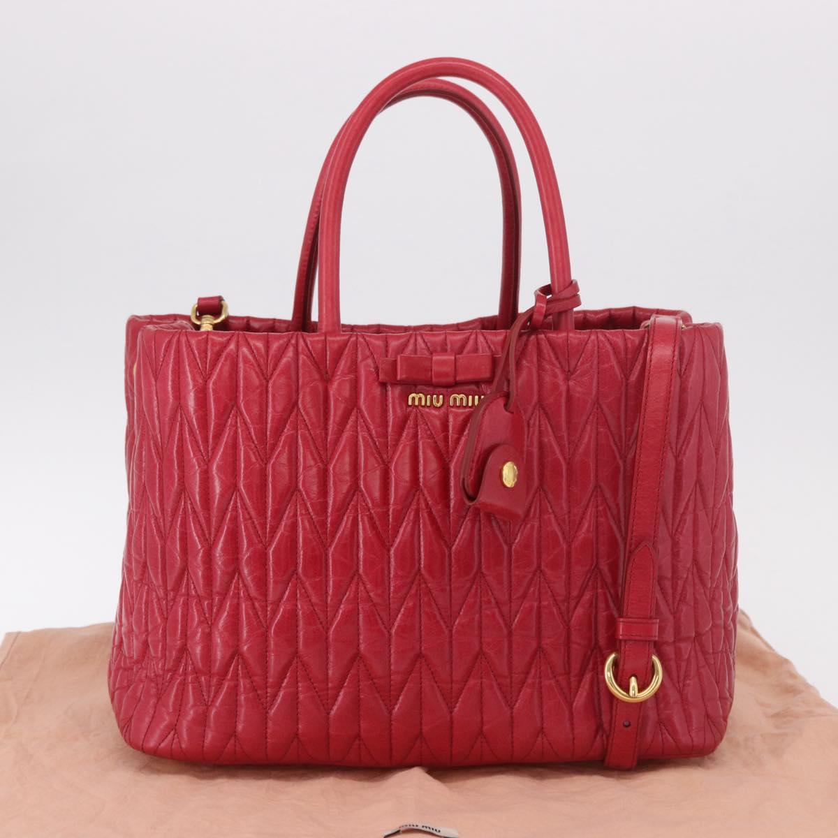 Miu Miu Matelasse Hand Bag Leather 2way Red Gold Auth BA13893V