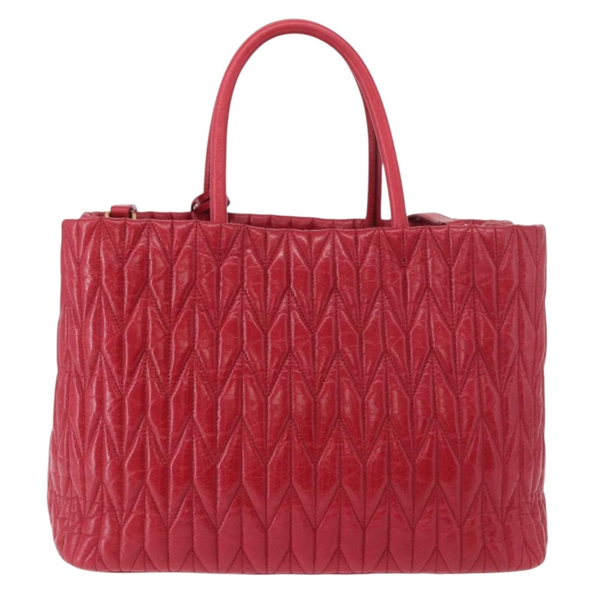 Miu Miu Matelasse Hand Bag Leather 2way Red Gold Auth BA13893V
