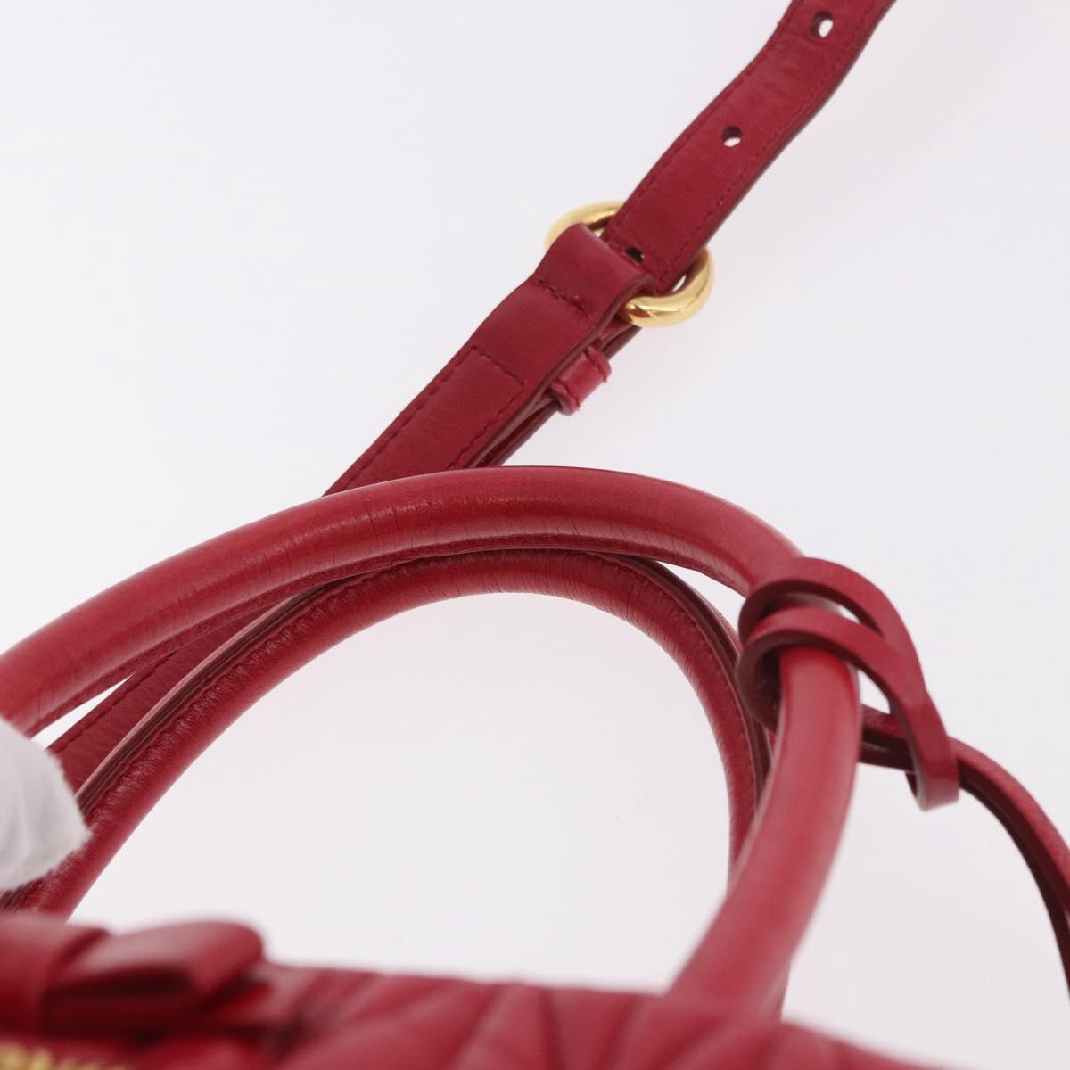 Miu Miu Matelasse Hand Bag Leather 2way Red Gold Auth BA13893V