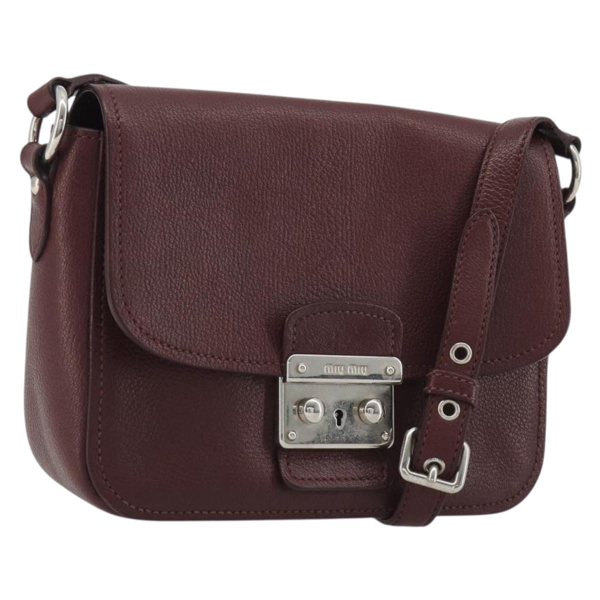 Miu Miu Shoulder Bag Leather Bordeaux Silver Auth BA13896A