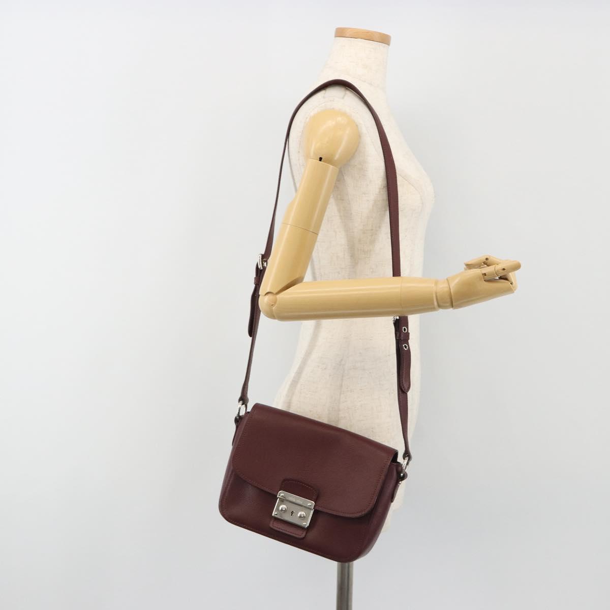 Miu Miu Shoulder Bag Leather Bordeaux Silver Auth BA13896A