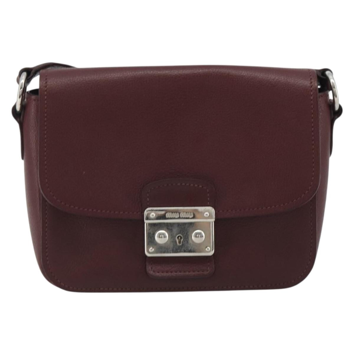 Miu Miu Shoulder Bag Leather Bordeaux Silver Auth BA13896A