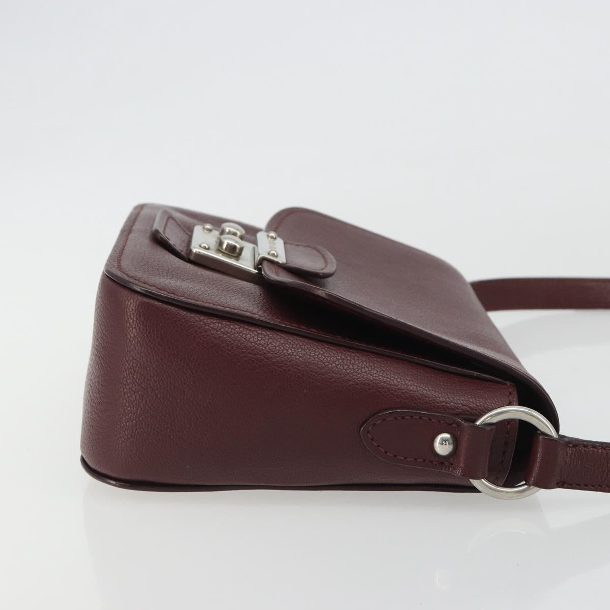 Miu Miu Shoulder Bag Leather Bordeaux Silver Auth BA13896A
