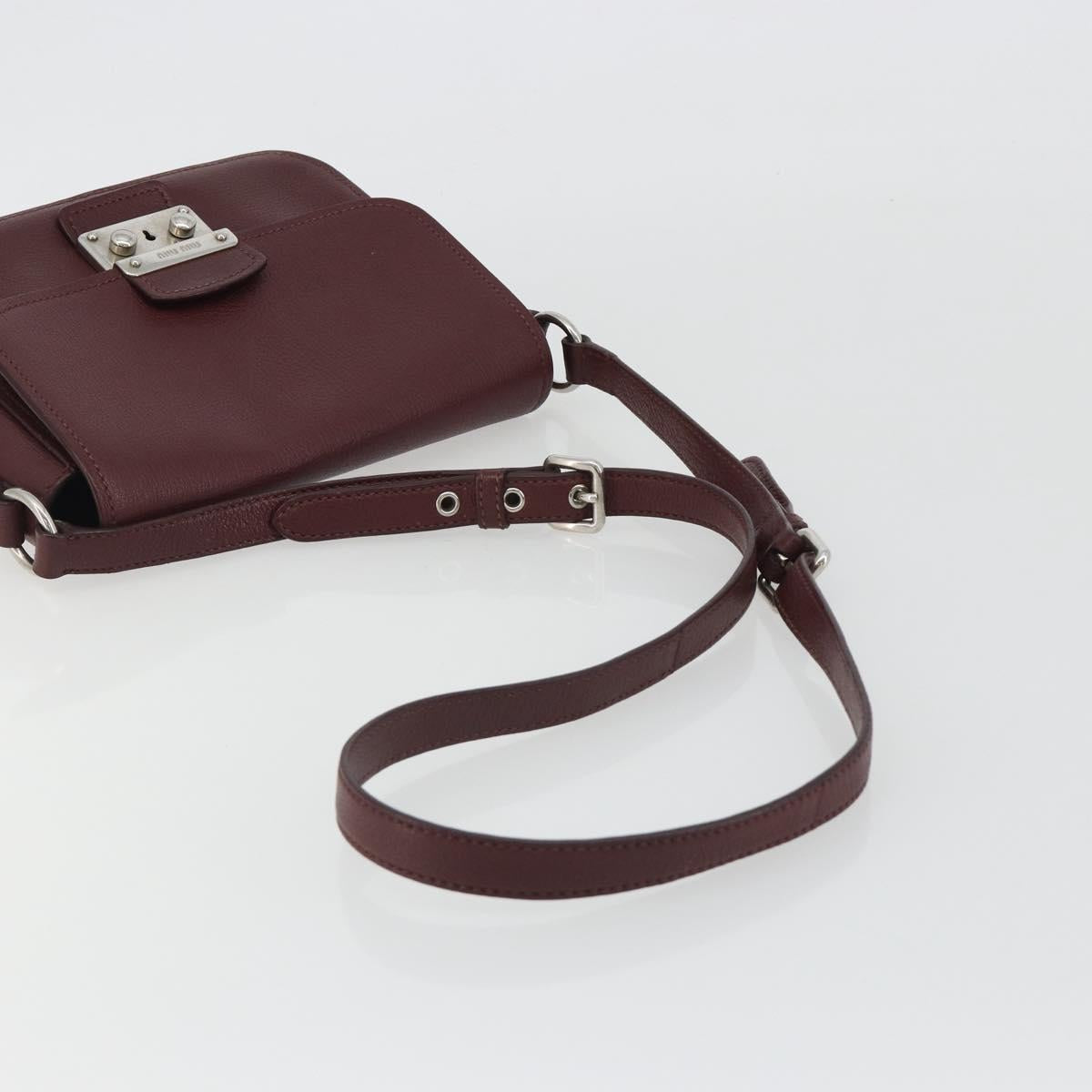 Miu Miu Shoulder Bag Leather Bordeaux Silver Auth BA13896A