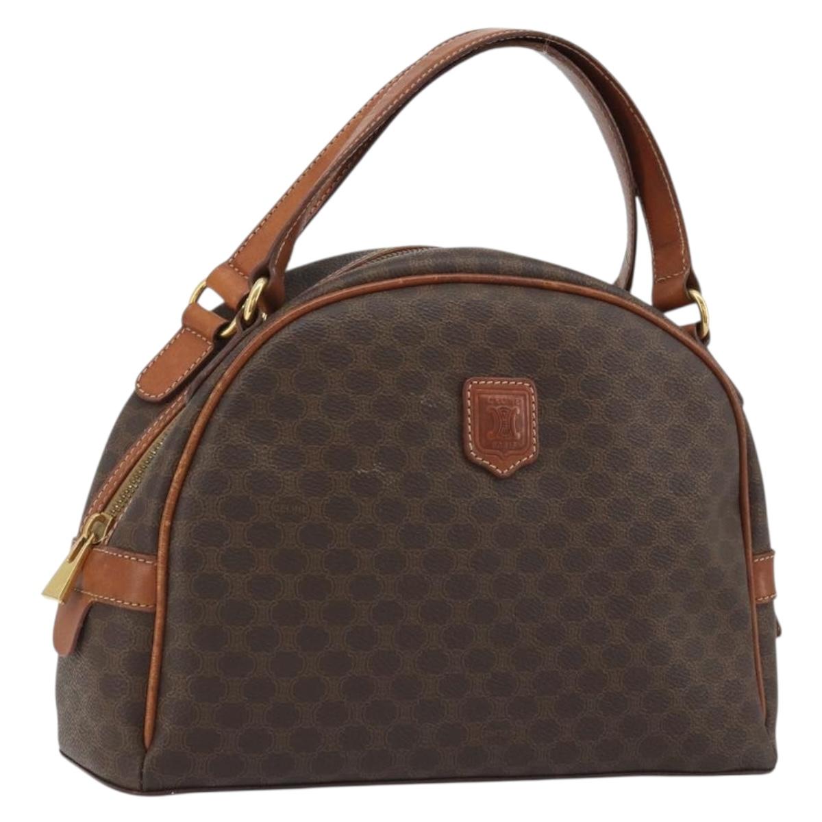 CELINE Macadam Hand Bag PVC Leather Brown Gold Auth BA13898