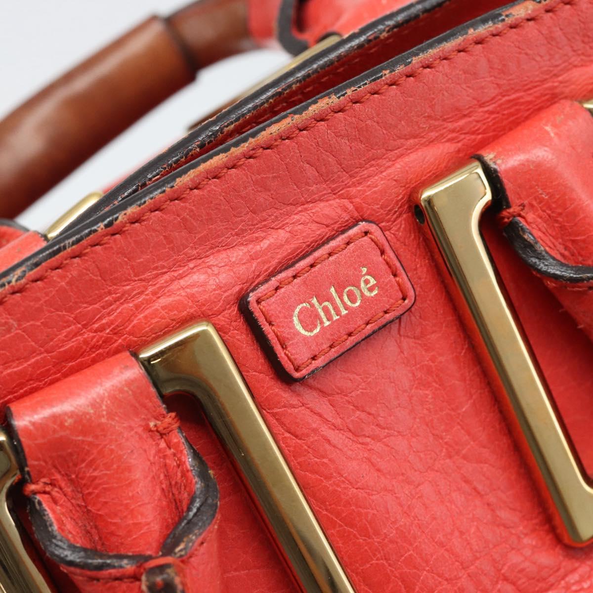 Chloe Etel Hand Bag Leather 2way Red Gold Auth BA13902