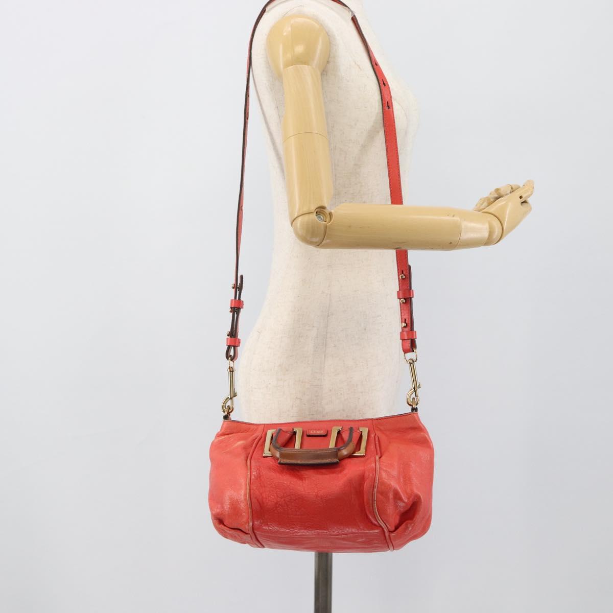 Chloe Etel Hand Bag Leather 2way Red Gold Auth BA13902