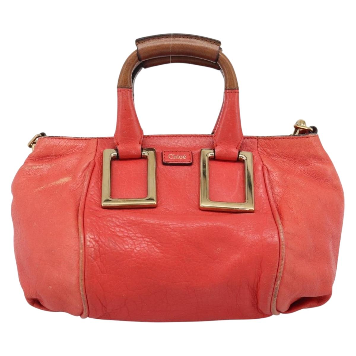 Chloe Etel Hand Bag Leather 2way Red Gold Auth BA13902