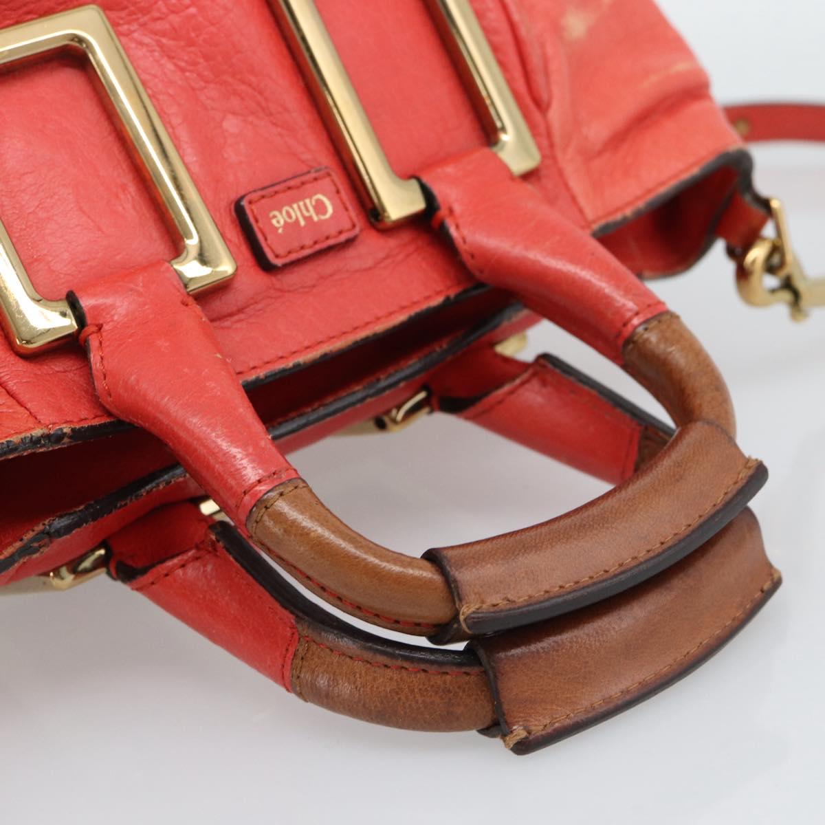 Chloe Etel Hand Bag Leather 2way Red Gold Auth BA13902
