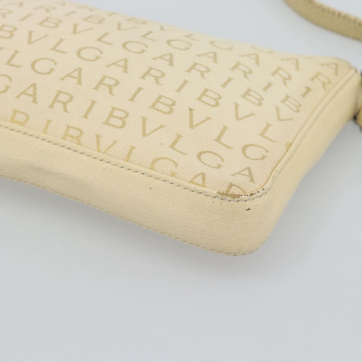 BVLGARI Logo Mania Shoulder Bag Beige Silver Auth BA13903