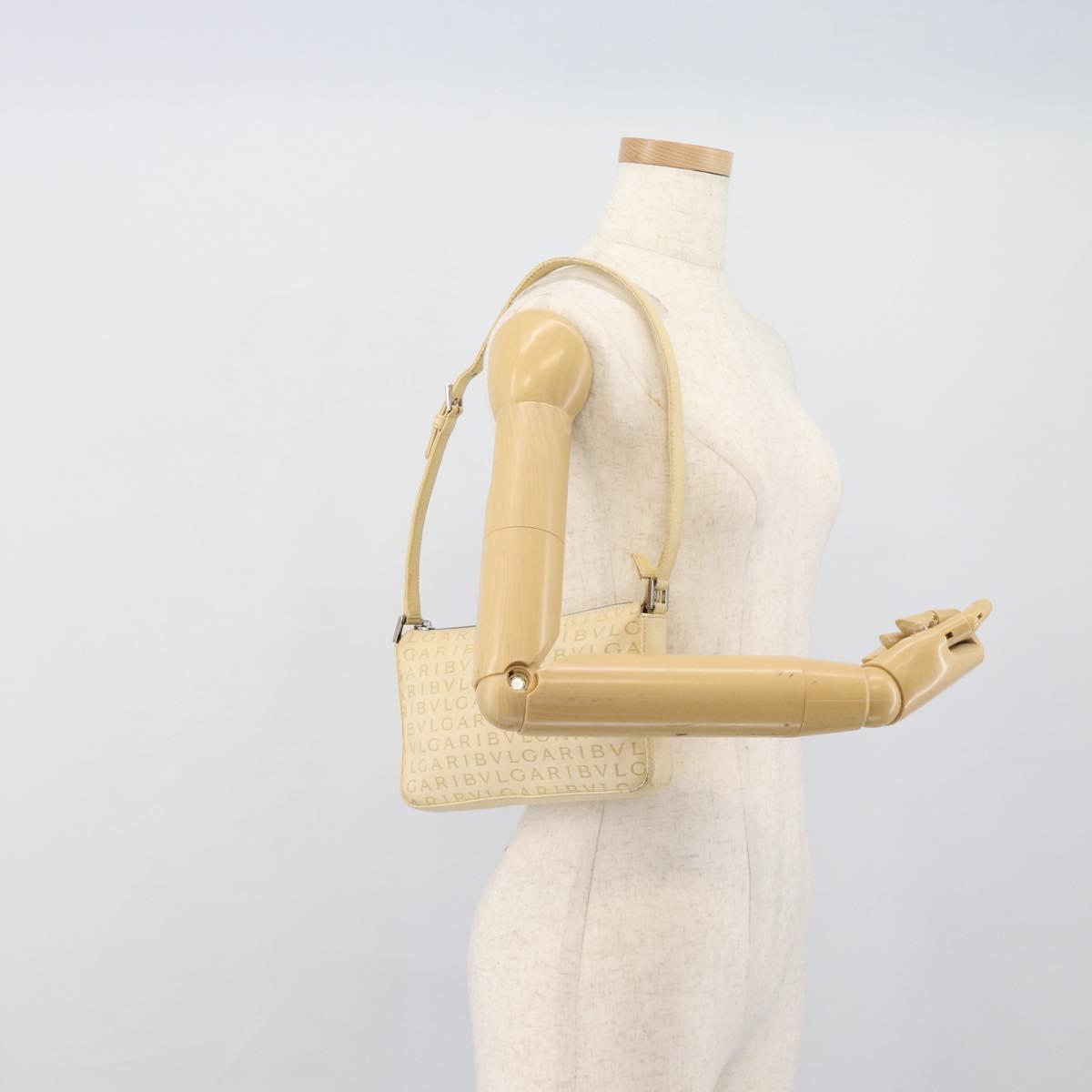 BVLGARI Logo Mania Shoulder Bag Beige Silver Auth BA13903
