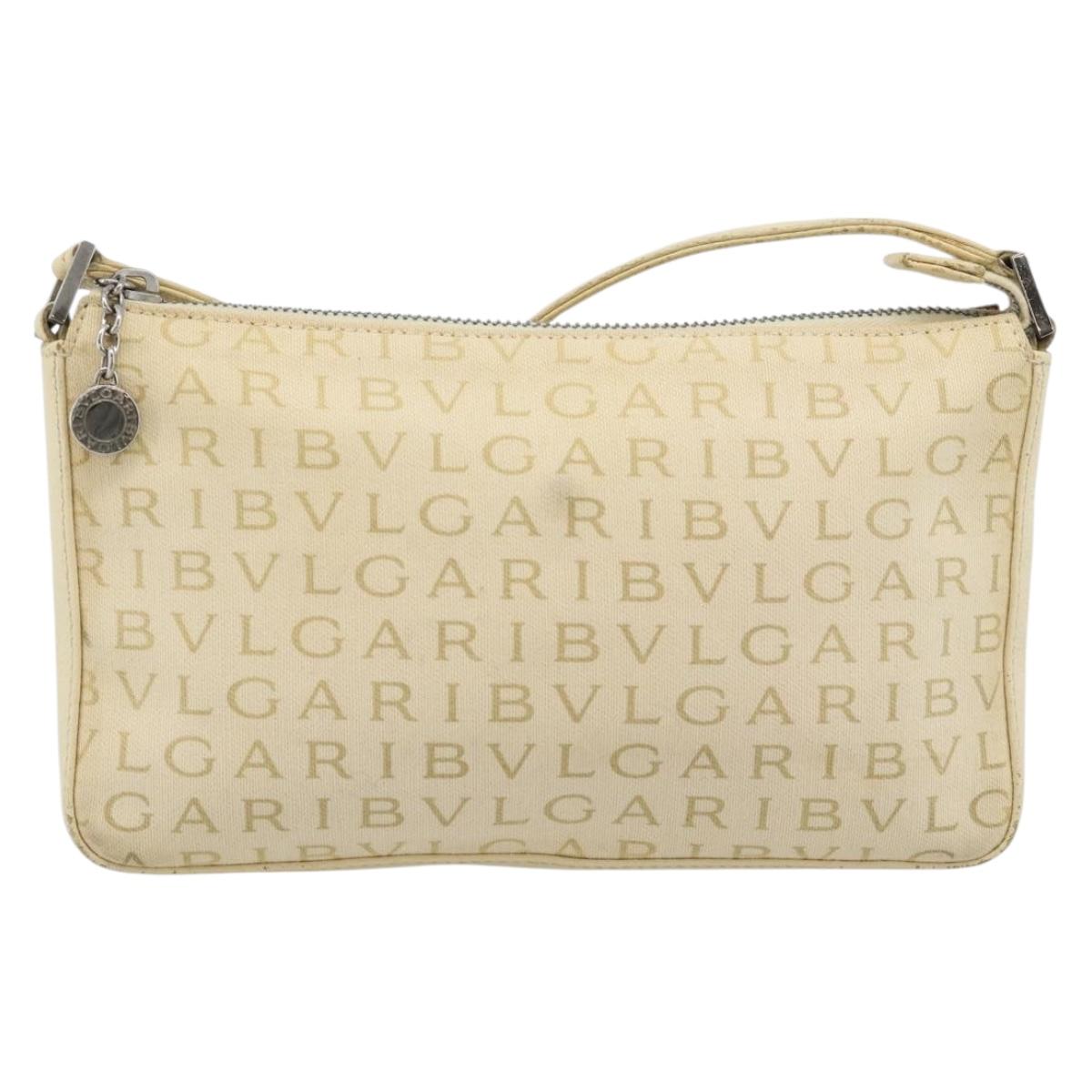 BVLGARI Logo Mania Shoulder Bag Beige Silver Auth BA13903