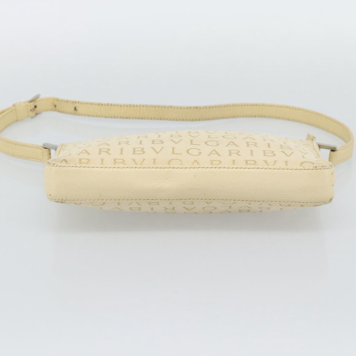 BVLGARI Logo Mania Shoulder Bag Beige Silver Auth BA13903