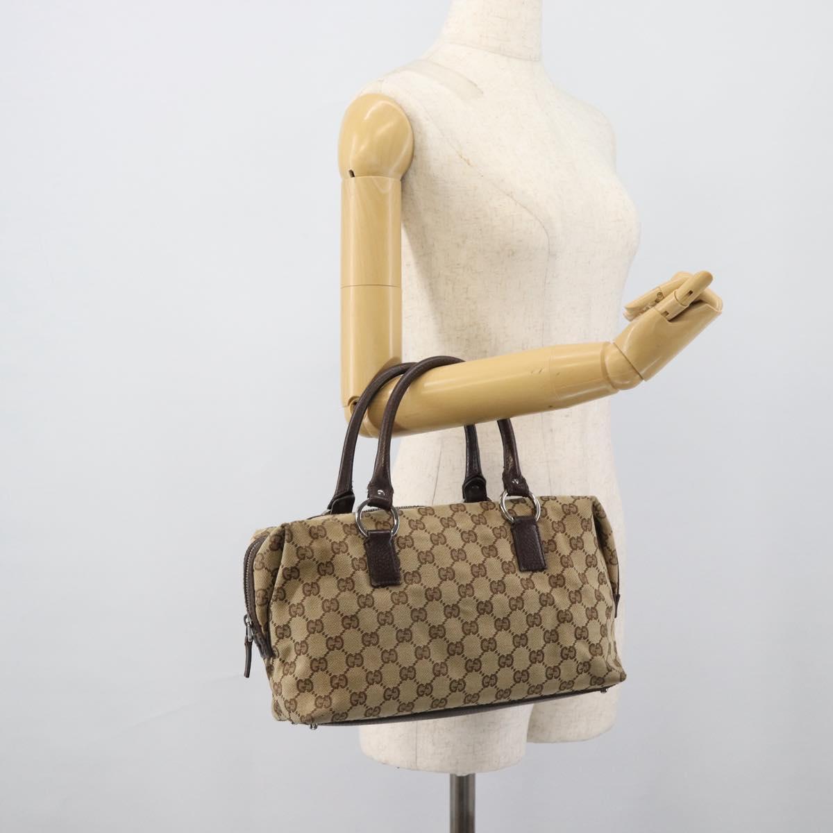 GUCCI GG Canvas Hand Bag Beige Silver 113009 Auth BA13906