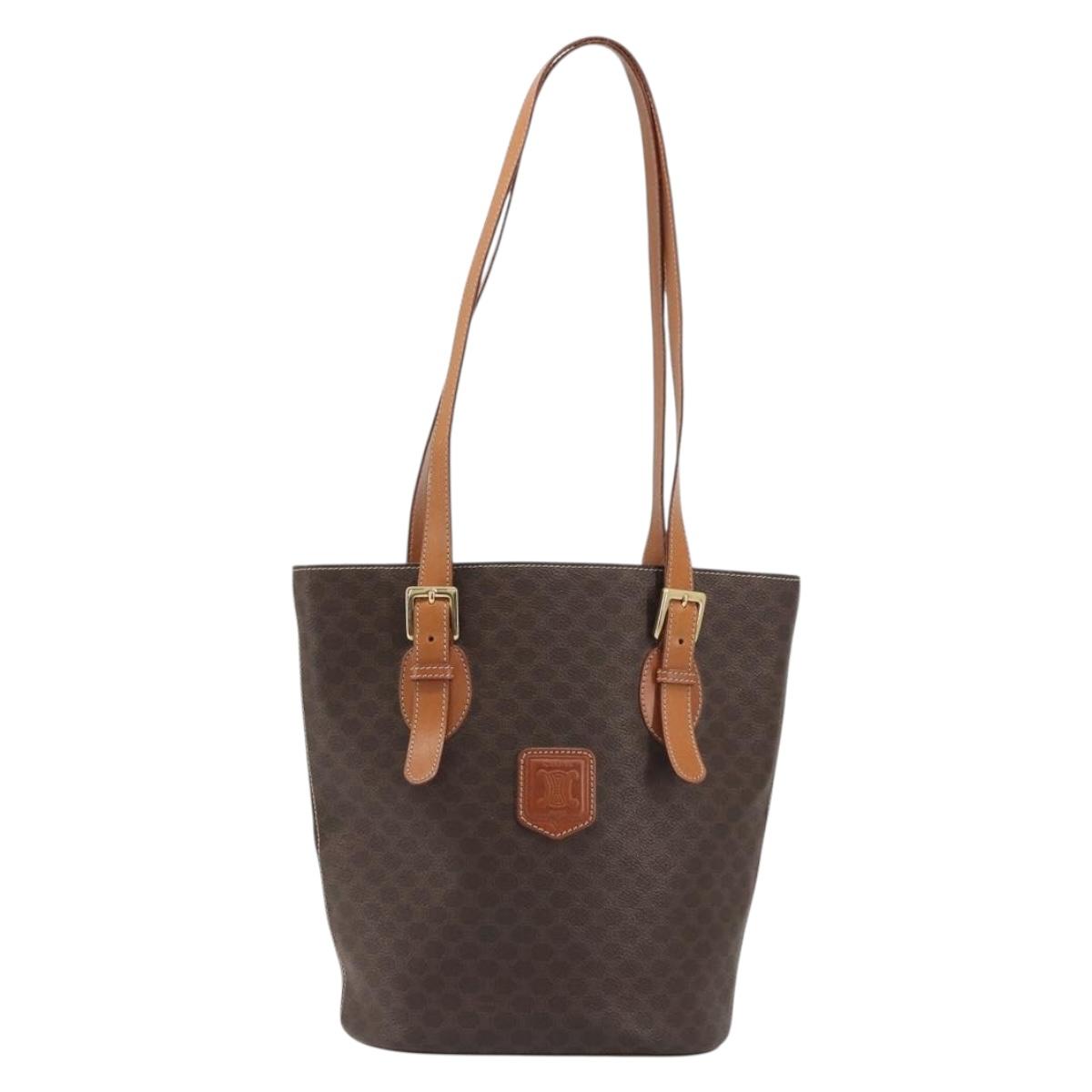 CELINE Macadam Tote Bag PVC Leather Brown Gold Auth BA13920