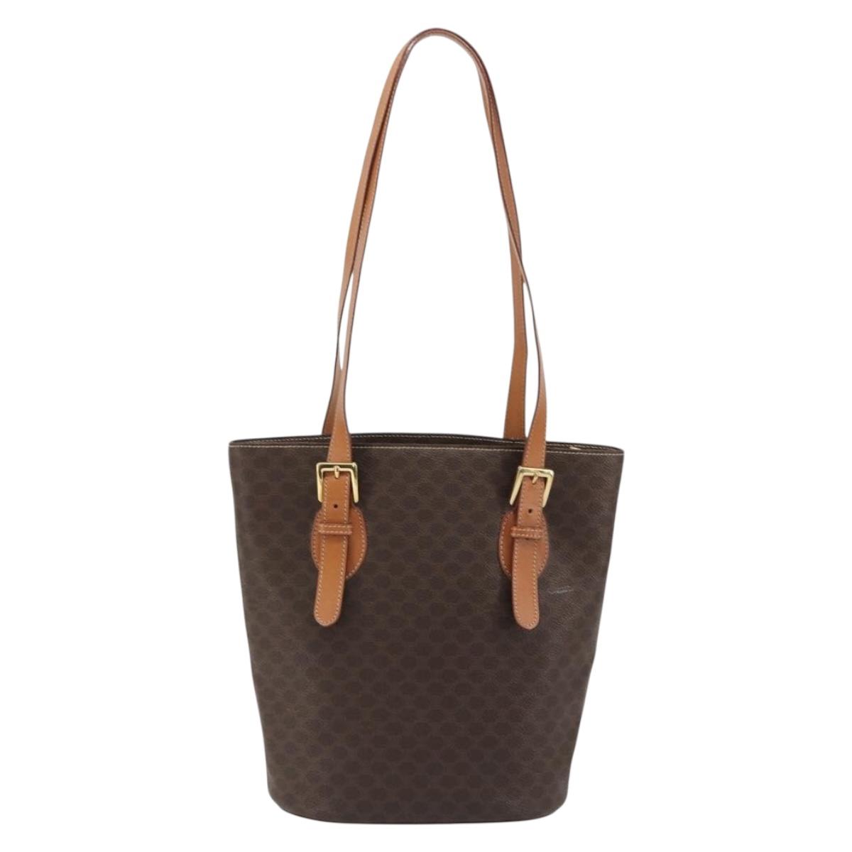 CELINE Macadam Tote Bag PVC Leather Brown Gold Auth BA13920