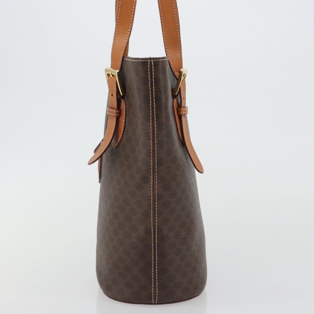 CELINE Macadam Tote Bag PVC Leather Brown Gold Auth BA13920