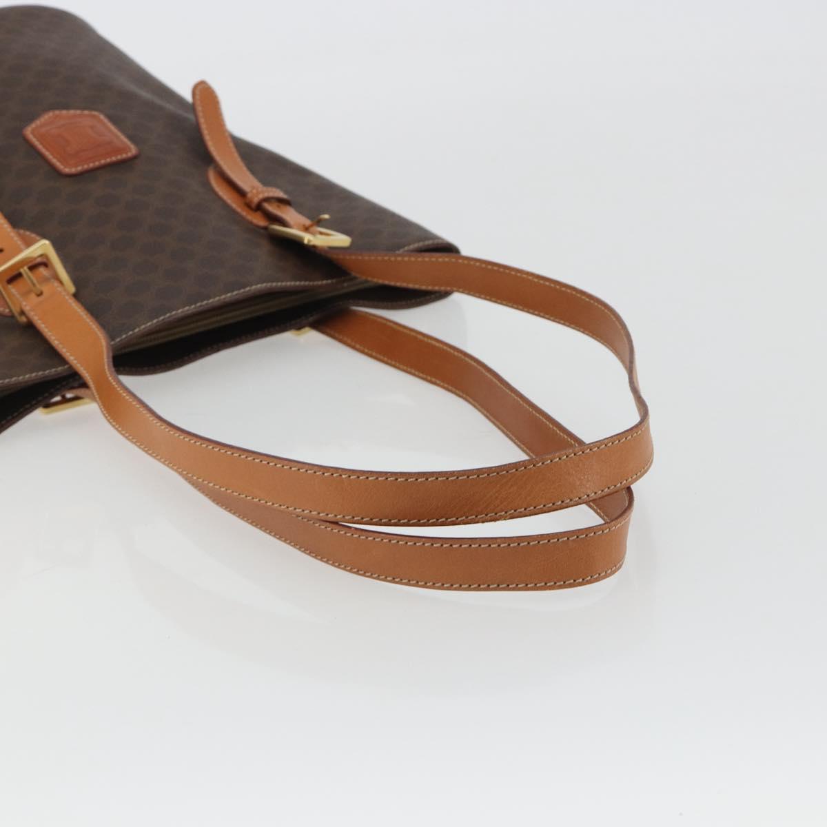CELINE Macadam Tote Bag PVC Leather Brown Gold Auth BA13920