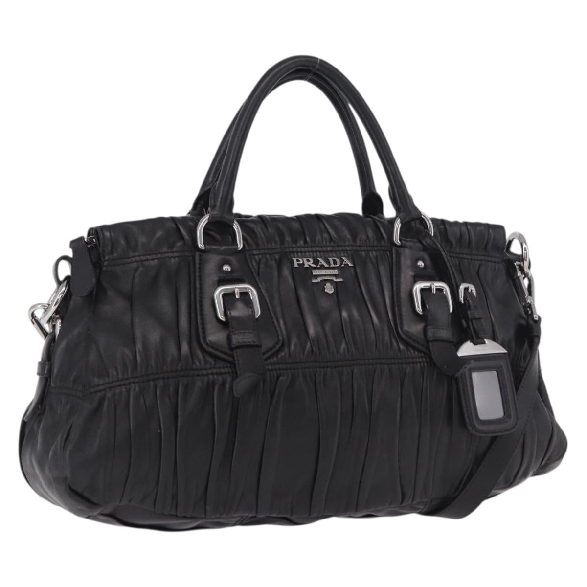 PRADA Hand Bag Leather 2way Black Silver Auth BA13922V