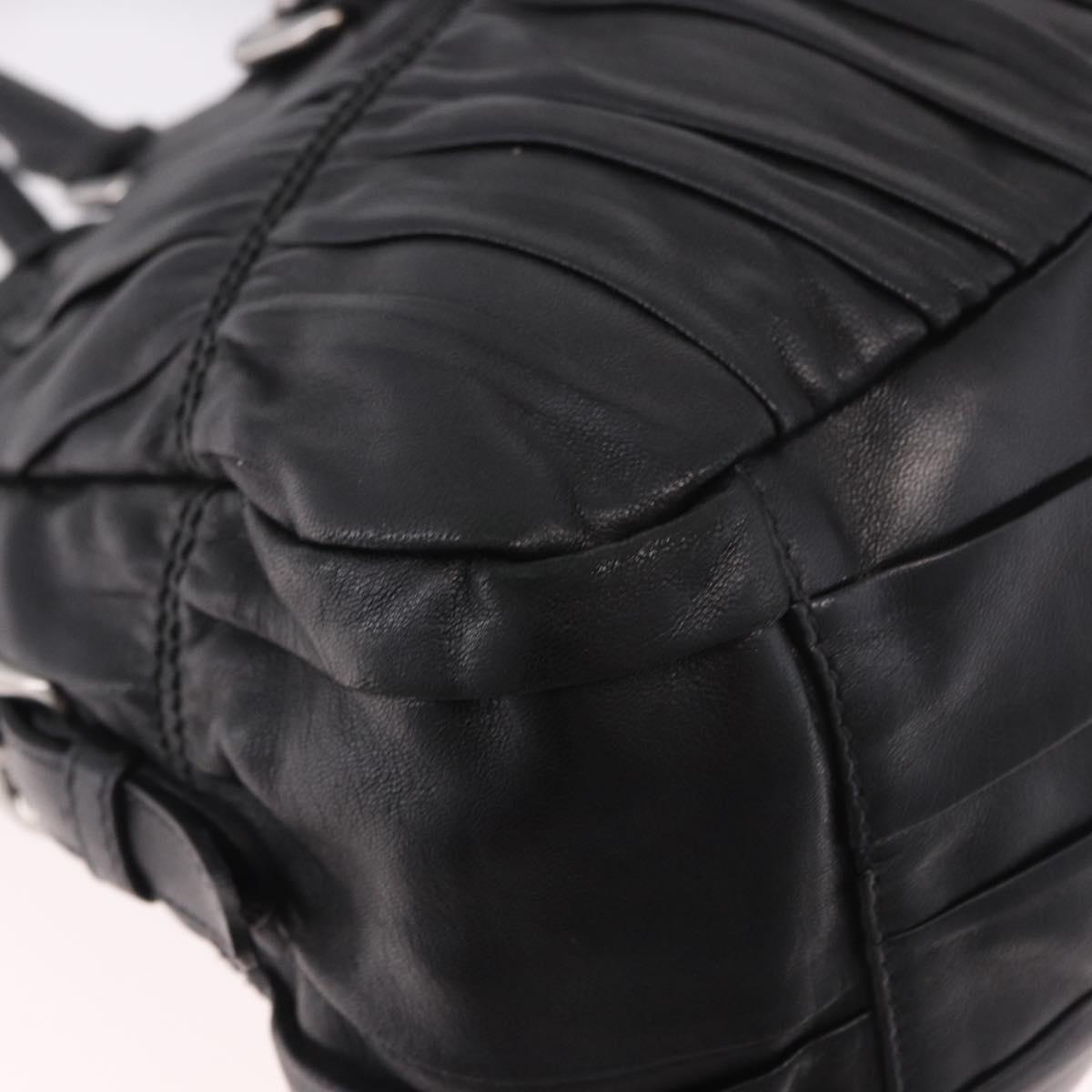 PRADA Hand Bag Leather 2way Black Silver Auth BA13922V