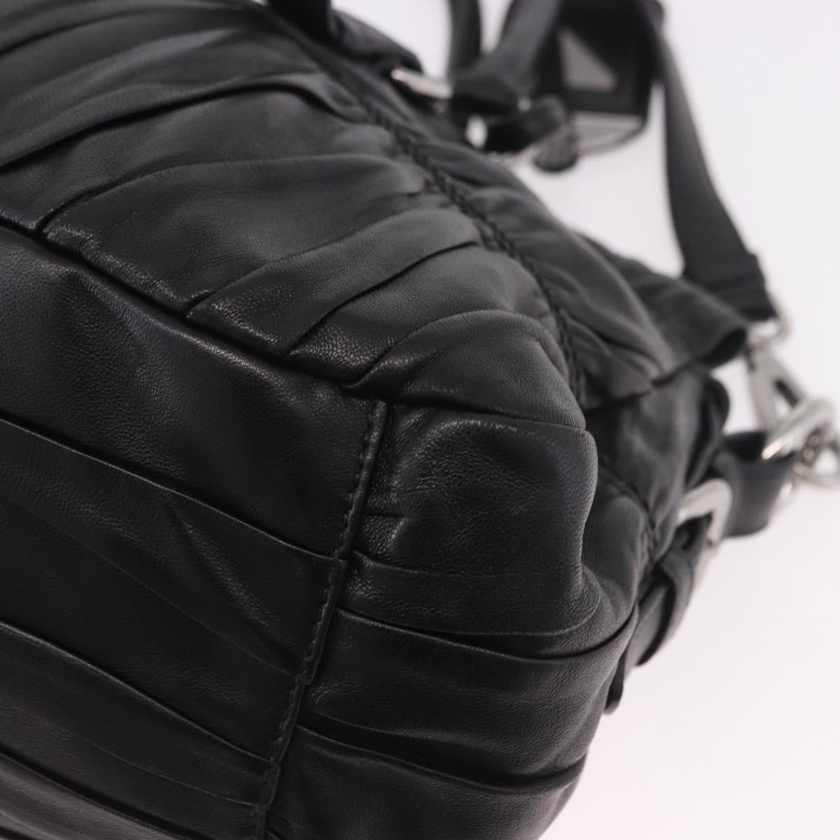 PRADA Hand Bag Leather 2way Black Silver Auth BA13922V