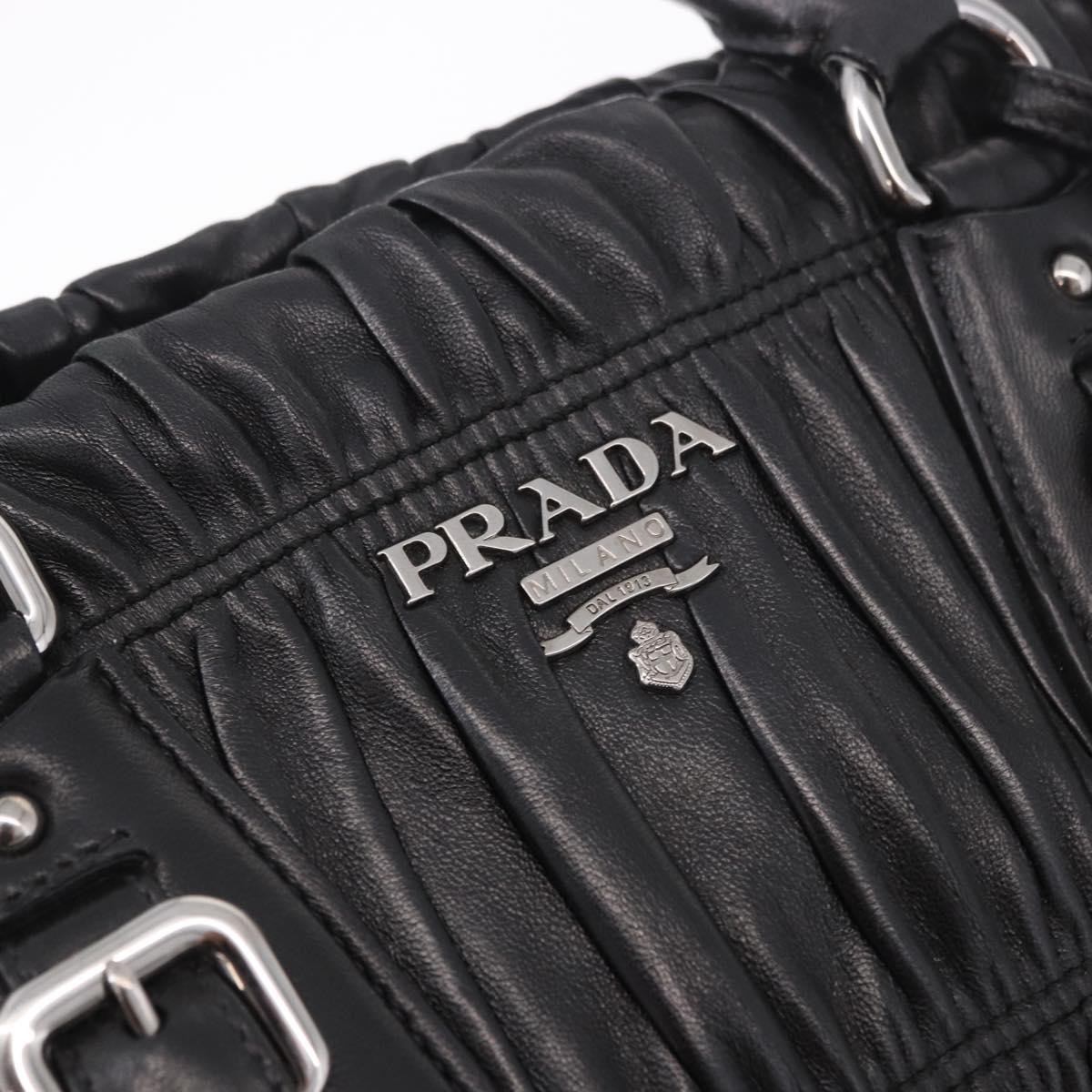 PRADA Hand Bag Leather 2way Black Silver Auth BA13922V