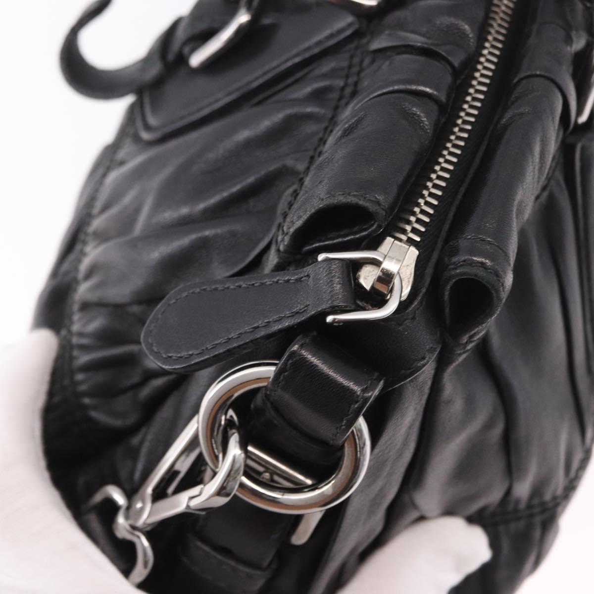 PRADA Hand Bag Leather 2way Black Silver Auth BA13922V