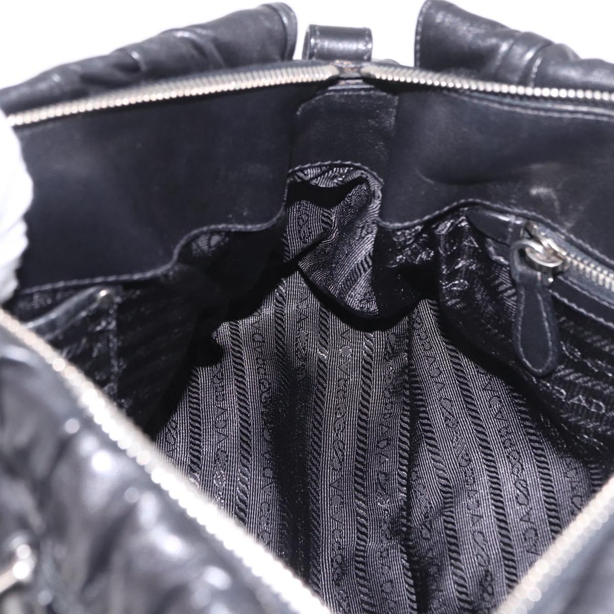 PRADA Hand Bag Leather 2way Black Silver Auth BA13922V