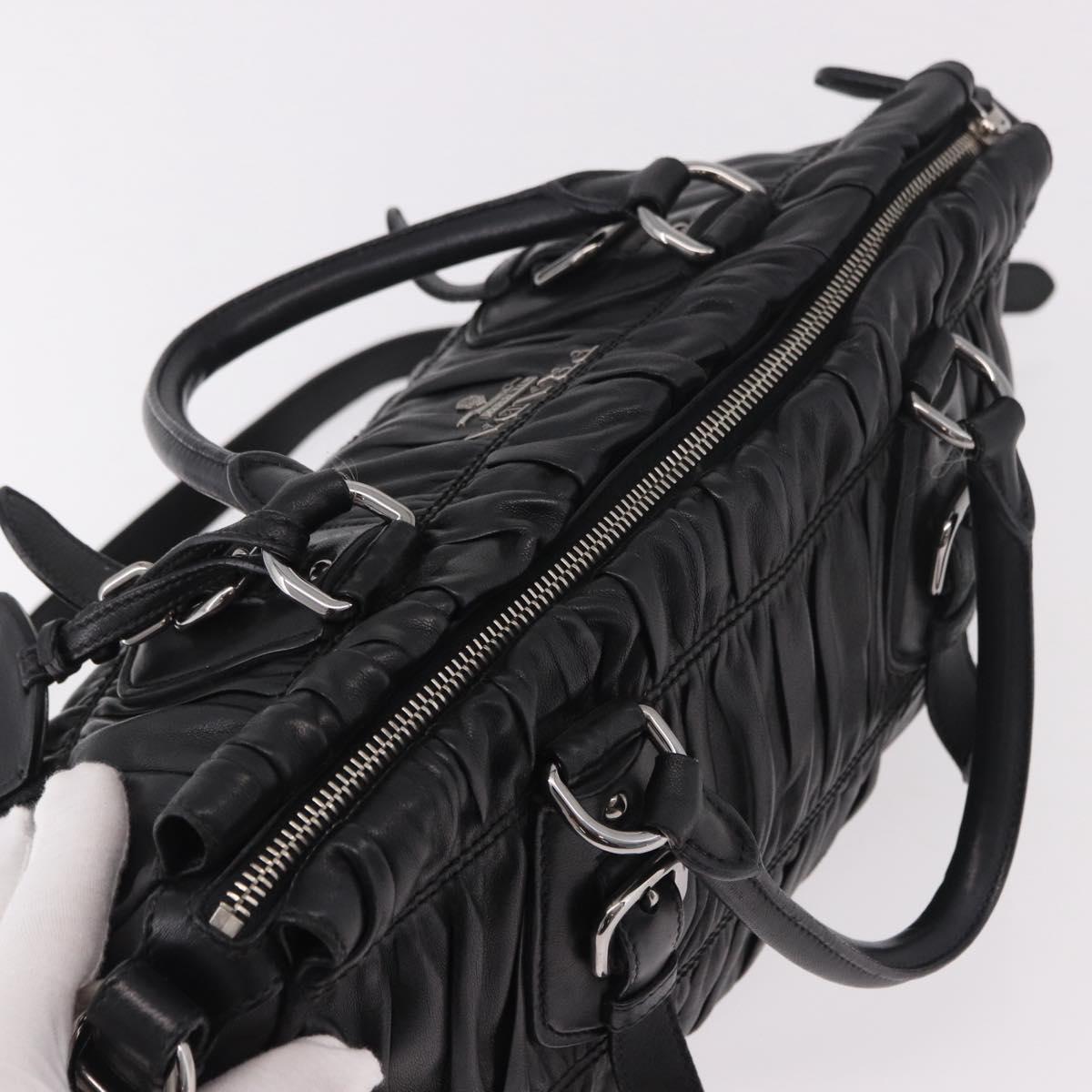 PRADA Hand Bag Leather 2way Black Silver Auth BA13922V