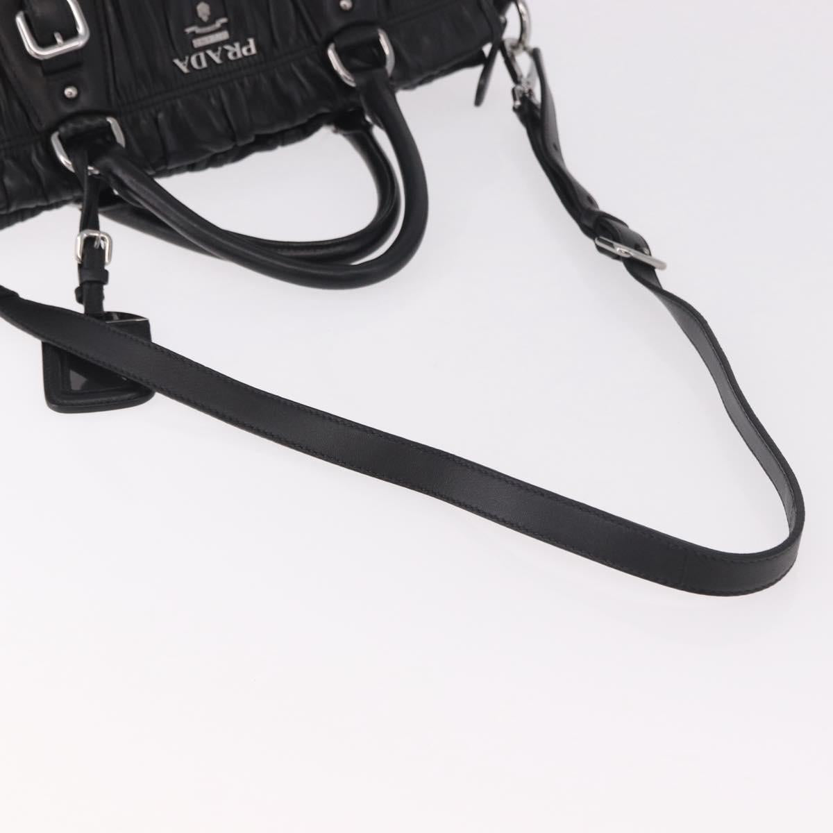 PRADA Hand Bag Leather 2way Black Silver Auth BA13922V