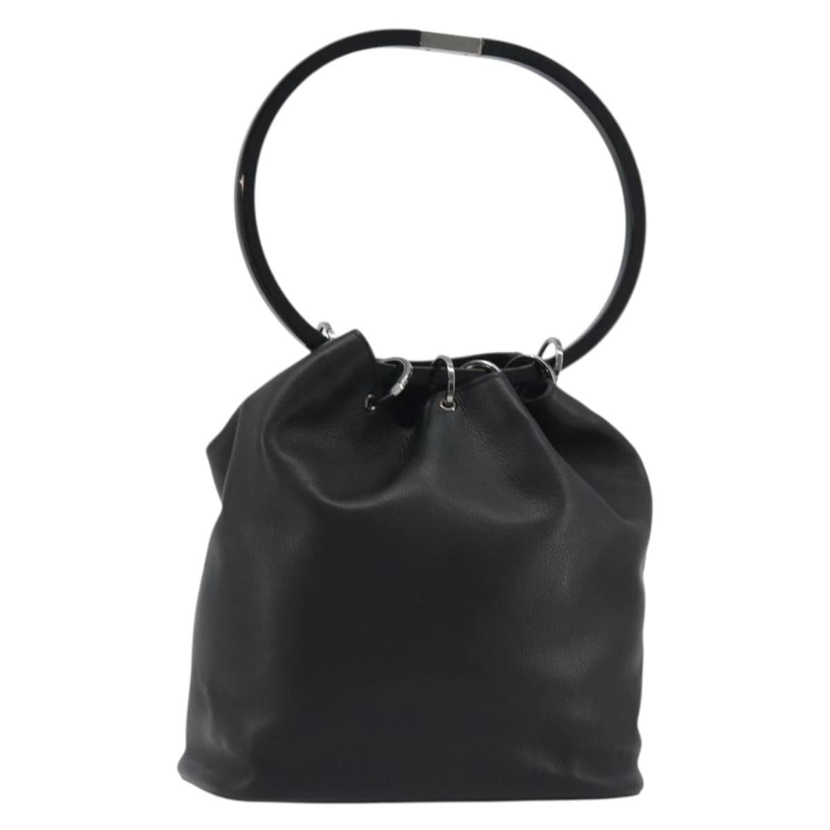 GUCCI Shoulder Bag Leather Black Silver 001-3750 Auth BA13924A