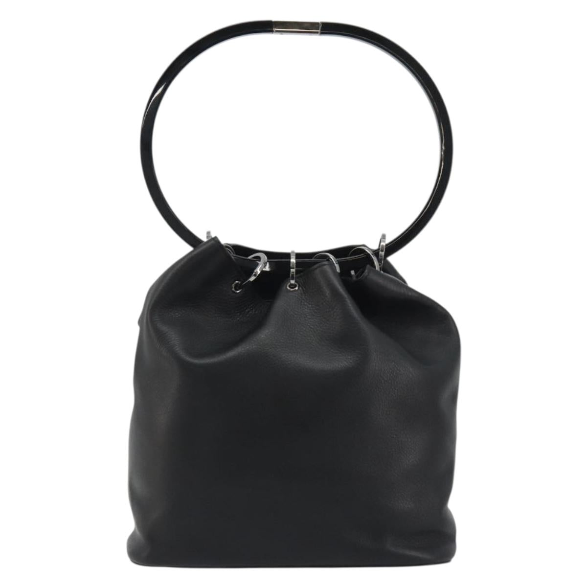GUCCI Shoulder Bag Leather Black Silver 001-3750 Auth BA13924A