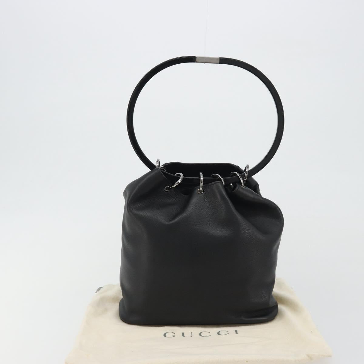GUCCI Shoulder Bag Leather Black Silver 001-3750 Auth BA13924A