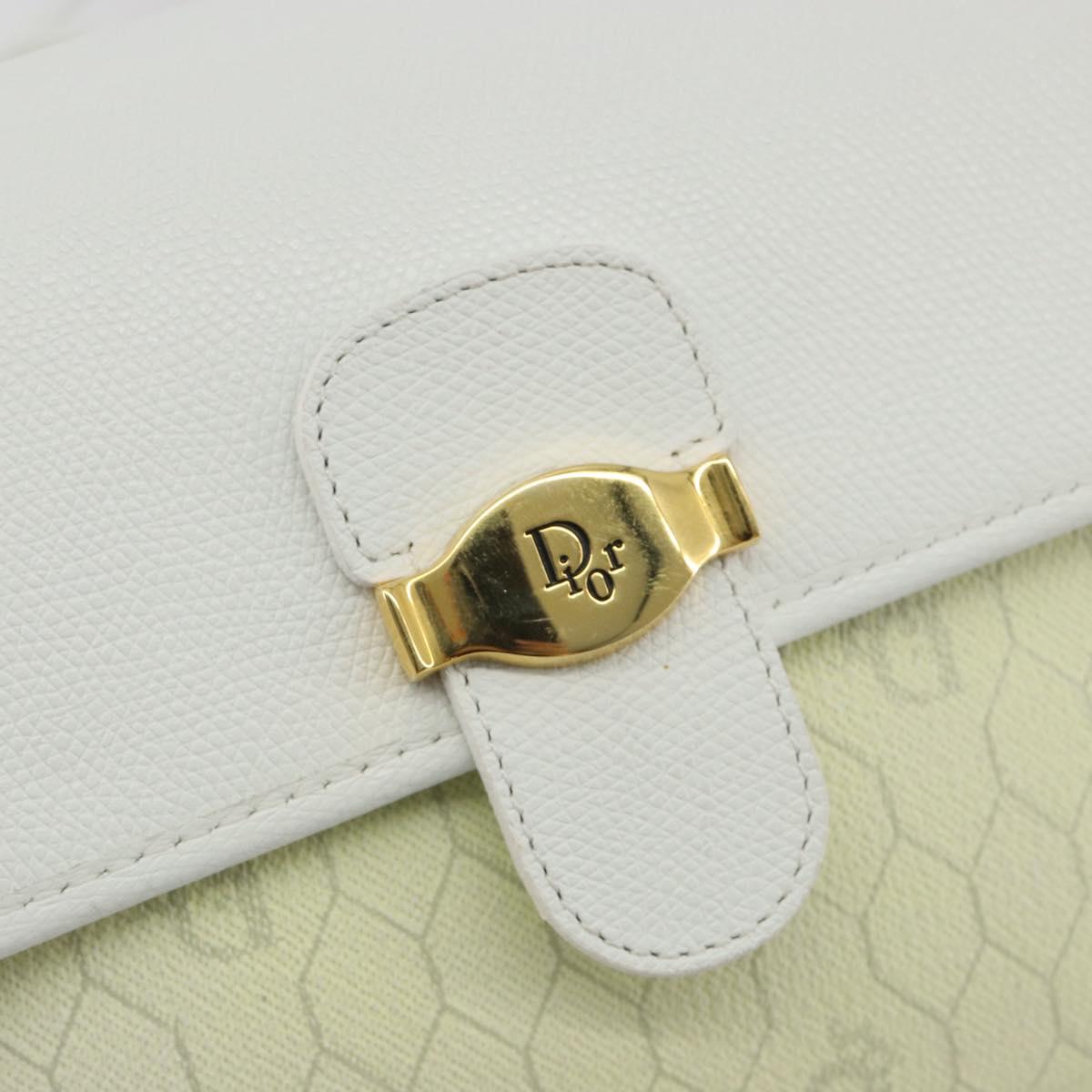 Christian Dior Honeycomb Shoulder Bag PVC Leather White Gold Auth BA13931