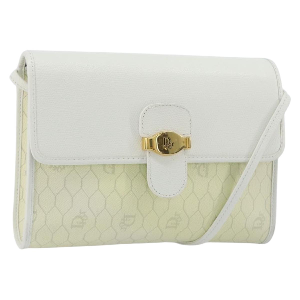 Christian Dior Honeycomb Shoulder Bag PVC Leather White Gold Auth BA13931