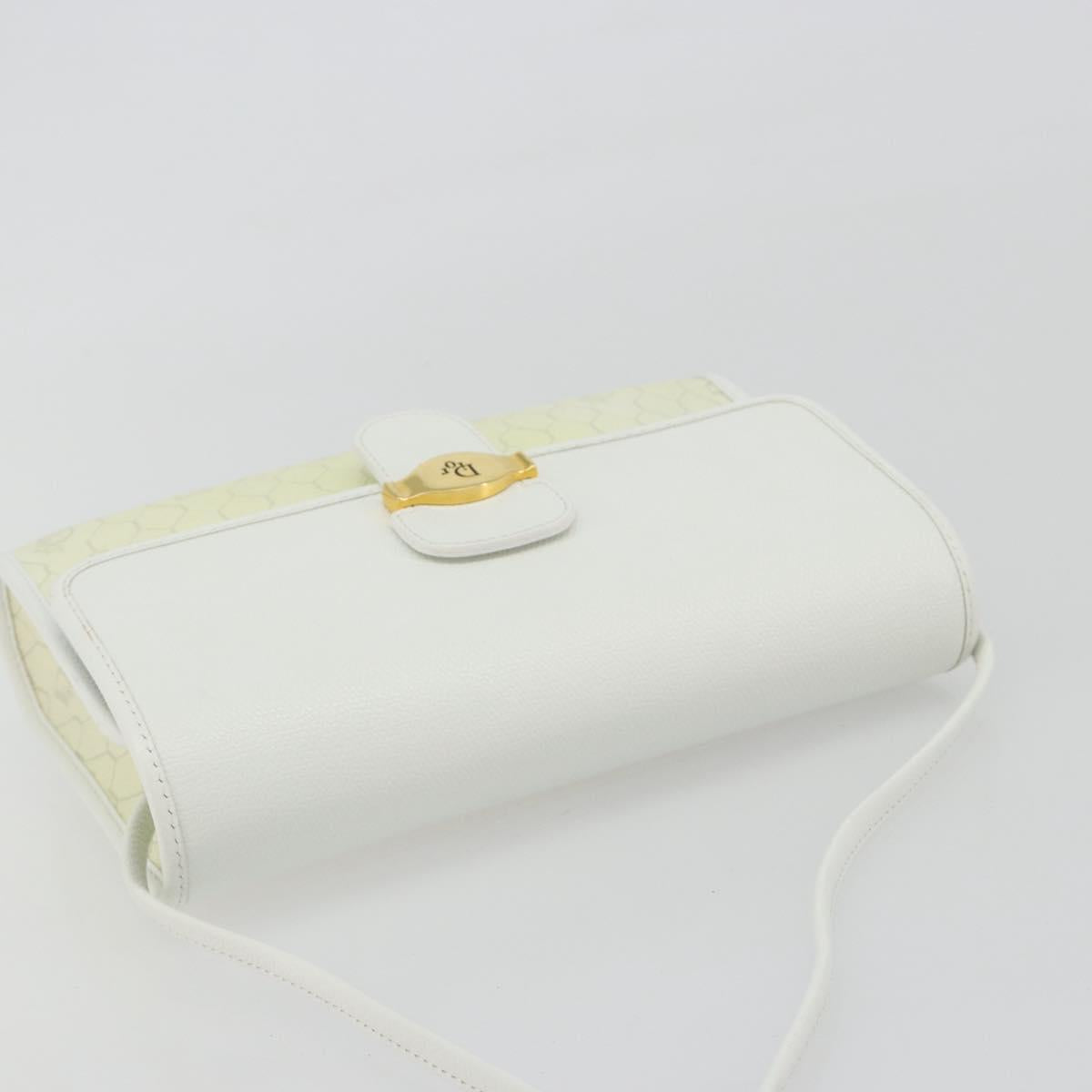 Christian Dior Honeycomb Shoulder Bag PVC Leather White Gold Auth BA13931