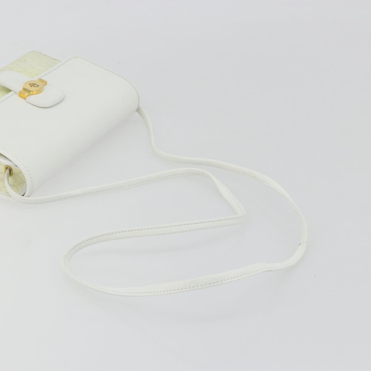 Christian Dior Honeycomb Shoulder Bag PVC Leather White Gold Auth BA13931